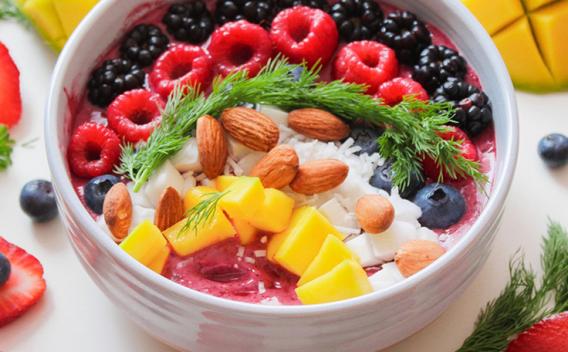 Bowl of healthy fruits and nuts
