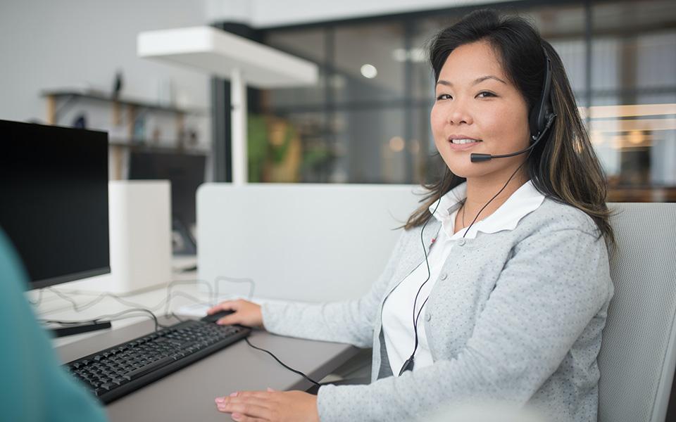 Woman working at a call center